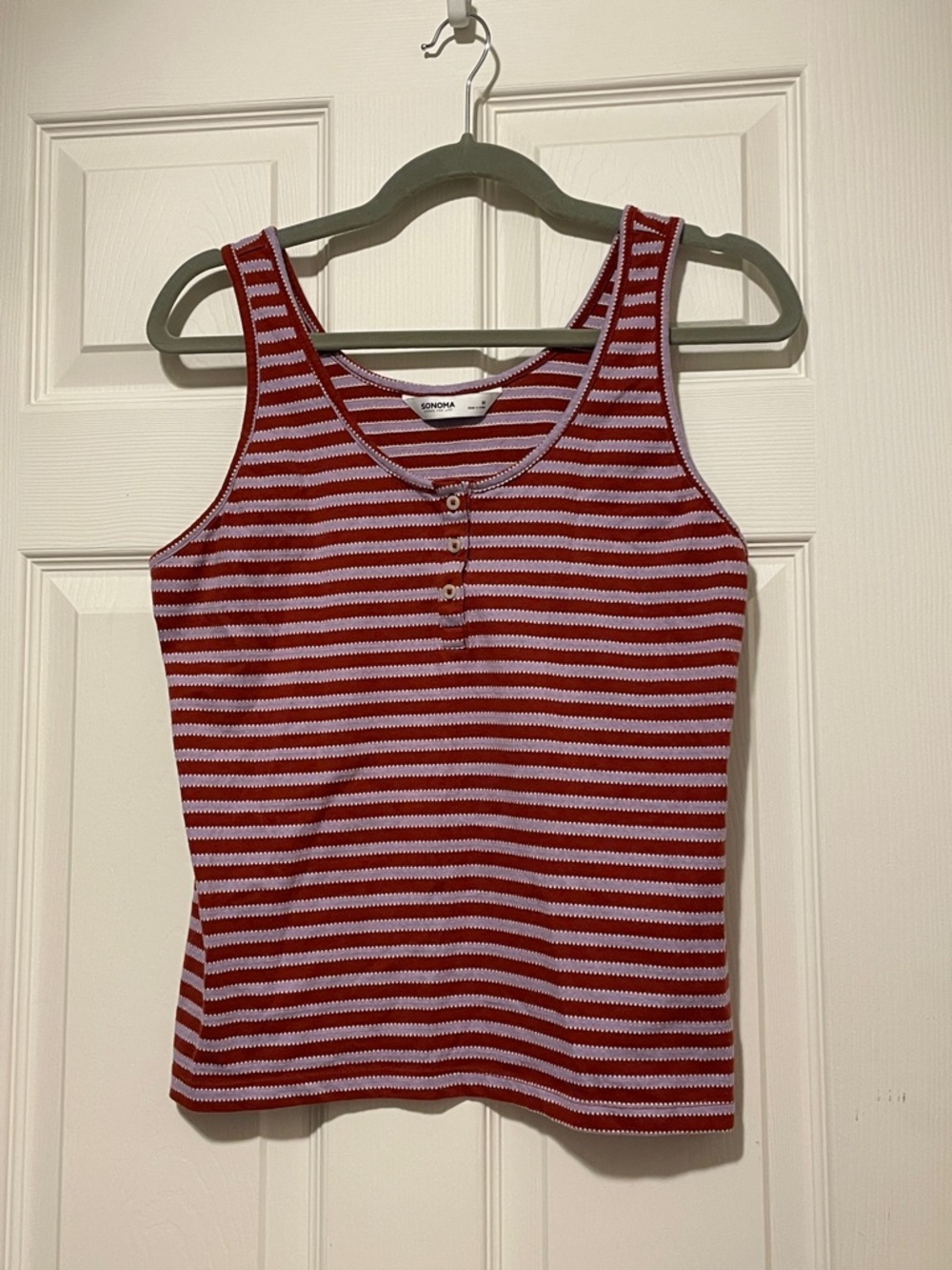 Sonoma Red & Purple Striped Ribbed Tank with Front Buttons